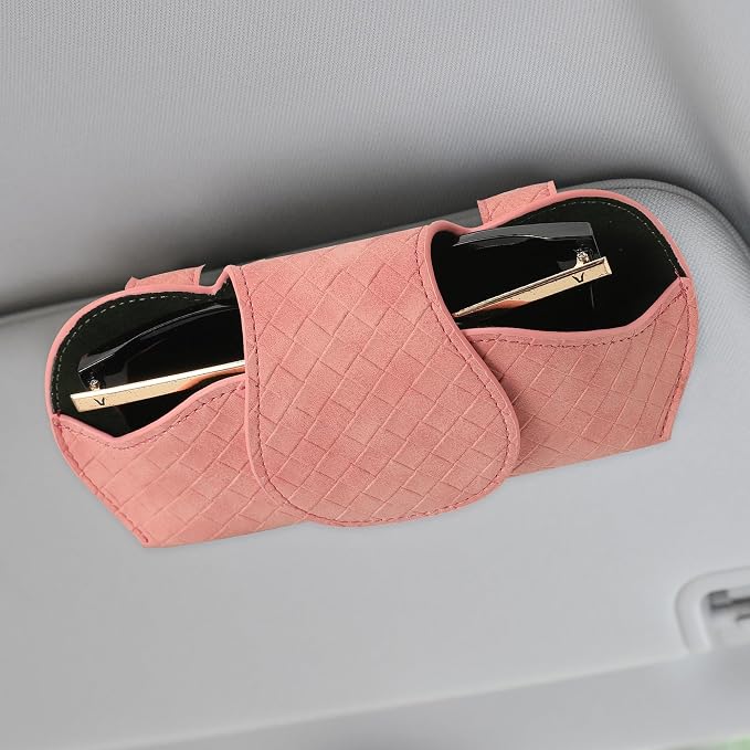 KINIVA Pink Car Visor Sunglass Holder Leather Glasses Case with Magnetic Closure for Car Interior Accessories by KINIVAFashionJewelry