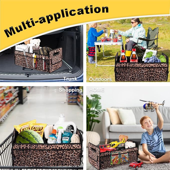 Car Trunk Organizer, Collapsible Car Organizers and Storage Leopard print | Sturdy, Large Capacity, Clean Decor, Multi Compartment Container Box, Adjustable Car Accessories for SUV Sedan Truck - Image 4