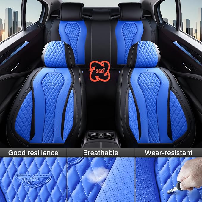 Coverado Automotive Seat Covers Front Seats, Seat Covers 2 Pack, Blue Car Seat Cover, Waterproof Auto Seat Covers, Car Seat Cushion, Front Car Seat Covers Leather Car Seat Protector Fit for Most Cars - Image 5
