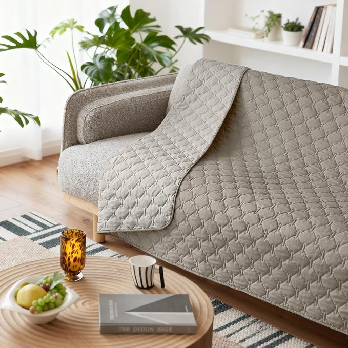 gogobunny Waterproof Dog Blankets for Large Dogs, Pet Bed Cover Breathable | Washable Pee Pads, Quilted Throw Blanket, Furniture Protector for Couch Sofa Bed Car, 82x82 Inch Dark/Light Stone - Image 9