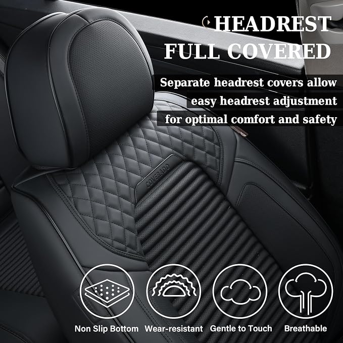 Coverado Front Seat Covers, Leather Car Seat Covers, Black Seat Covers for Cars, Car Seat Protector Cushions Universal Fit for Most Cars & SUV Trucks(Red) - Image 4