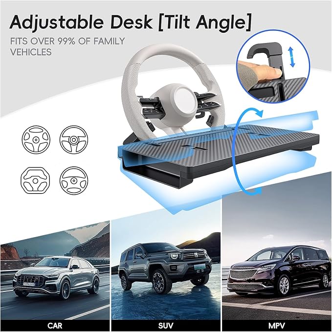 Steering Wheel Tray, Carbon Fiber 2-in-1 Car Tray & Seat Gap Filler, Car Desk, Car Laptop Desk, Car Desk for Laptop, Food Tray for Car, Steering Wheel Desk, Car Table, Universal Car Tray Organizer - Image 6