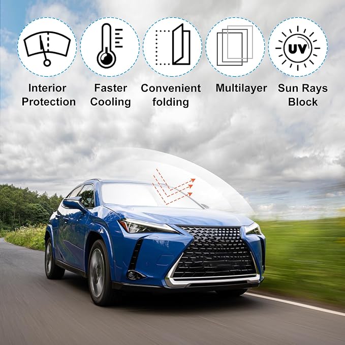 Windshield Sunshade for 2019-2026 Le-xus UX250h/260h/300h/300e | Full covered for windshield, Foldable & Durable, Block UV Rays, Reduce Heat, Easy to install, Keeps Car Cooler - Image 2