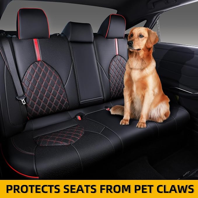 Custom Fit Camry Seat Covers for 2018-2024 Toyota Camry Gas - Black+Red | Waterproof Faux Leather Full Coverage, Car Seat Protectors Full Set, Fit Toyota Camry LE SE SE Nightshade, Airbag Compatible - Image 5