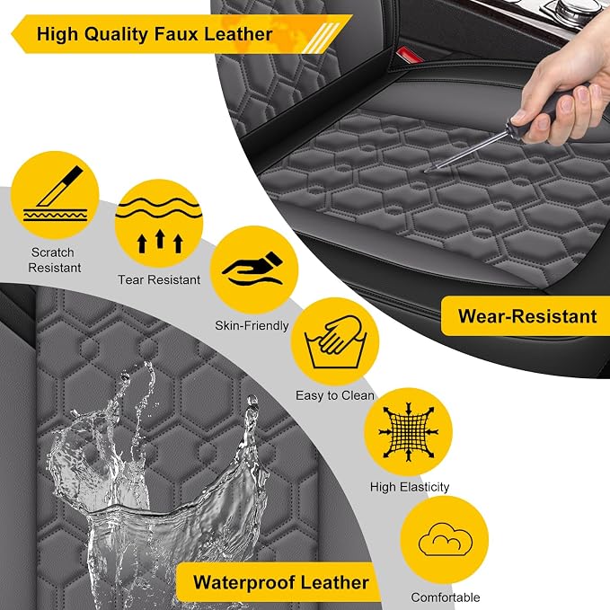 Car Seat Covers for Acura RDX 2008-2026 2027 Full Set Faux Leather | Waterproof Breathable Scratch Resistant 360° Wrap Airbag Compatible Easy Clean (5 Seats,Black & Grey) - Image 6