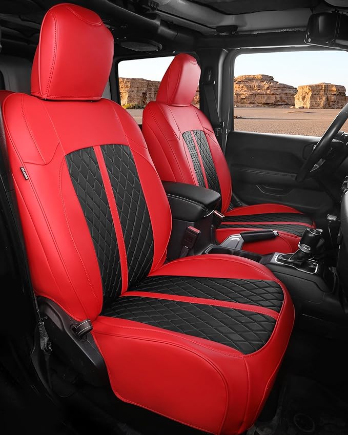 RIDEPOSH for Jeep Wrangler Leather Custom Car Seat Covers Full Set 4 Door | 2013-2017 JK, Luxury Accessories, Waterproof Protectors, 40/60 Spilt, Full Wrap, Durable, Back Organizer, Anti-slip, 5 Seats by RIDEPOSH
