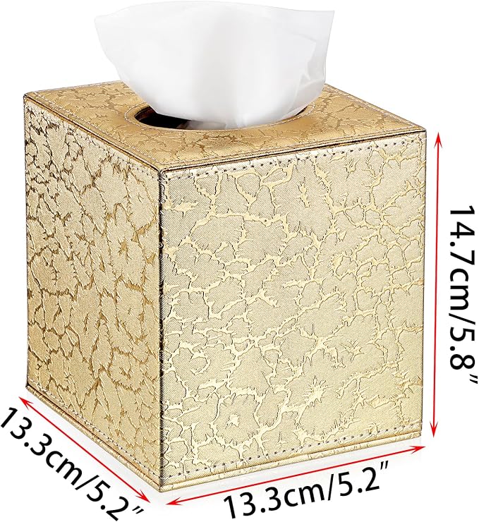 Sumnacon Square Leather Tissue Box Cover - Stylish Cube Tissue Box Holder with Magnetic Bottom, Decorative PU Tissue Box for Vanity Dresser Night Stand Table Countertop Home Office Car, Gold | Stylish Cube Tissue Box Decorative Tissue Covers for Vanity... - Image 5
