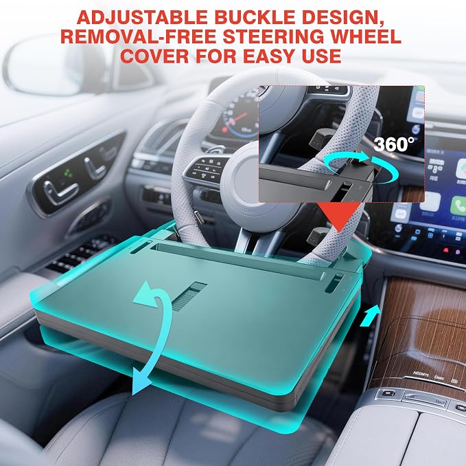 Steering Wheel Tray Table, Car Desk for Laptop, Multipurpose Car Food Tray for Eating and Working, Adjustable Car Tray with Anti-Slip Protective Adhesive for Car - Image 7