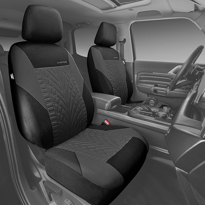 CAR PASS Car Seat Covers Full Sets, Front & Split Rear Bench for Car, 3D Tyre Embossed Automotive Interior Covers, Airbag Compatible, Quick Setup Universal Fit Seat Covers for Car, SUV(Charcoal) - Image 3