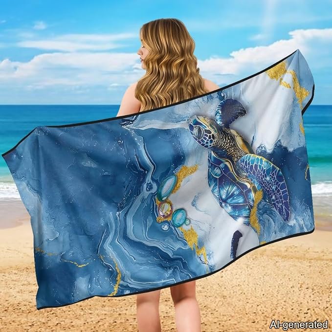 Sea Turtle Print Towel Seat Cover for Car Marble Print Automotive Seat Covers Multi-Purpose Absorbent Microfiber Towels with Storage Bag, 60 x 33 Inch, Machine Washable - Image 3