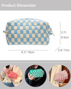Checkered Makeup Bag for Purse, Small Cosmetic Pouch,Blue Beige,2 Pack | Cute Zipper Makeup Organizer for Women, Travel Essentials, Toiletries, Makeup Brushes, Beauty Accessories&Bridesmaid Gifts - Image 3