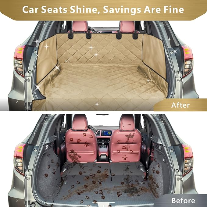 F-color SUV Cargo Liner for Dogs - Trunk Cover with Bumper Flap Protector | Waterproof Pet Cargo Cover with Side Flaps, Non-Slip Trunk Mat, Rear Dog Car Seat Cover Prevents Scratches Pet Hair Mud Dirt - Image 3