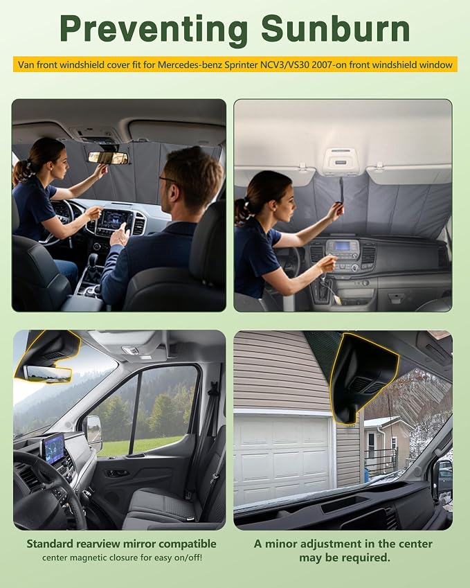 Insulated Windshield Cover Fit for Mercedes Sprinter NCV3 & VS30 | 2007-2026, Blackout Privacy & Thermal Insulation Van Front Windshield Shades, All-Season for Van Life, Camping, Gray - Image 2