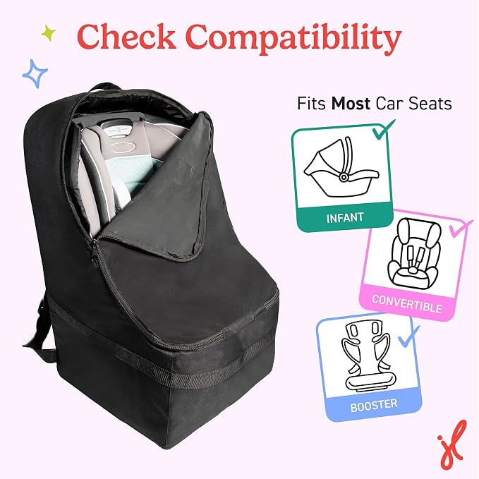 J.L. Childress Padded Backpack Car Seat Travel Bag - Ultimate, Black | Properly protects & fits most infant carriers, car seats & boosters for gate or baggage check to make airport days easier - Image 4