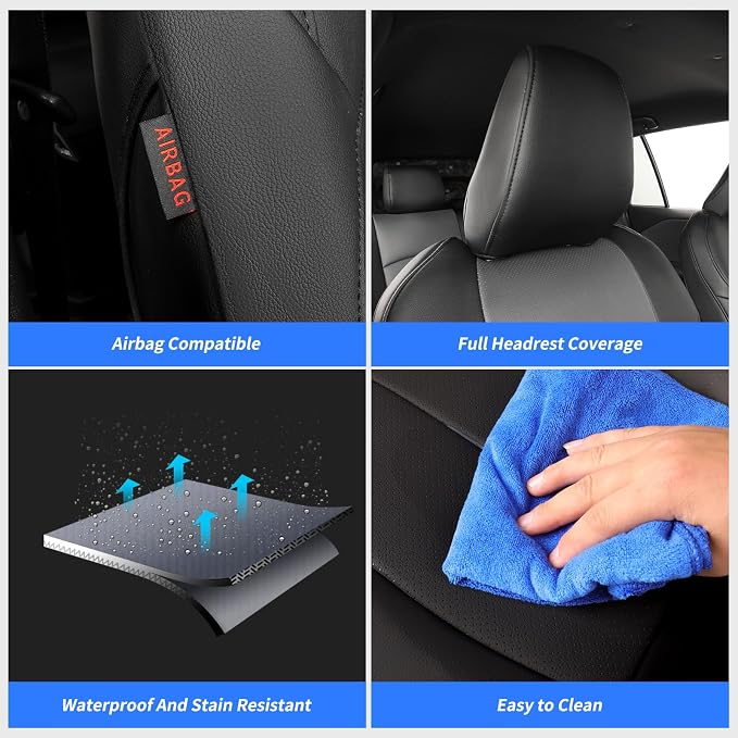 Seat Covers for Toyota 2021-2026 Corolla Hatchback (Full Set,Black/Gray) | 1:1 Custom Fit,Factory Look,Easy Installation,Airbag Compatible,Waterproof Faux Leather & Easy to Clean,Pet Friendly - Image 6