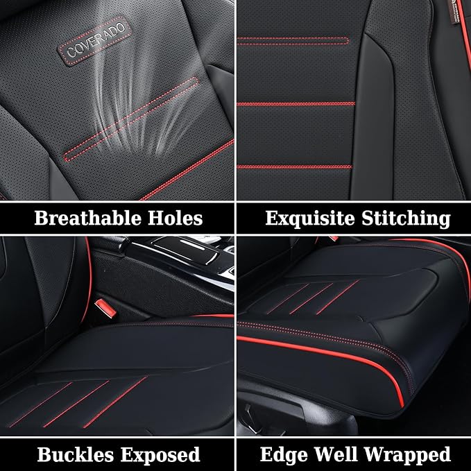 Coverado Seat Covers, Car Seat Covers Front Seats, Car Seat Cover, Car Seat Protector Waterproof, Car Seat Cushion Nappa Leather, Seat Covers for Cars Carseat Cover Universal Fit for Most Cars-Redline - Image 7