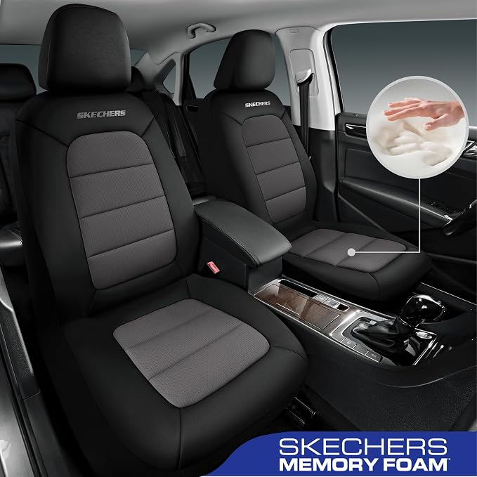 Skechers Memory Foam Seat Covers,Thick Cool Touch Fabric Seat Covers,Front Seat Covers Airbag Compatible,Automotive Comfort Protection for Most Cars,Vans,Trucks,SUV,Floor Grey - Image 2