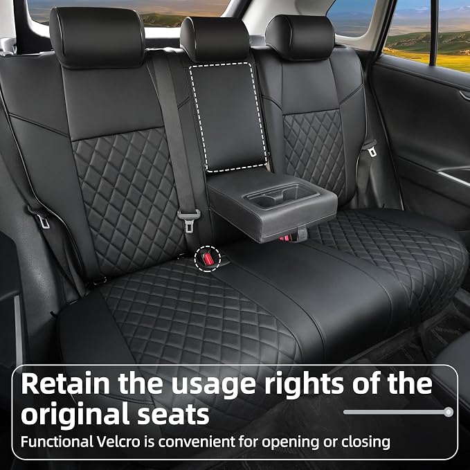 Lolcar Rav4 Seat Covers for Toyota RAV4 2019 2020 2021 2022 2023 2024 2025 LE,XLE,XLE Premium,Limited,Car Seat Cover for Trucks SUV,Leather Seat Cushion Full Set,Faux Leather (Grid Black) - Image 4