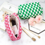 PAZIMIIK Checkered Makeup Bag for Purse Portable Zipper Make Up Pouch Small Cosmetic Case for Travel Accessories (Hotpink) | Cute Zipper Makeup Organizer for Women, Travel Essentials, Toiletries, Makeup Brushes, Beauty Accessories&Bridesmaid Gifts - Image 2