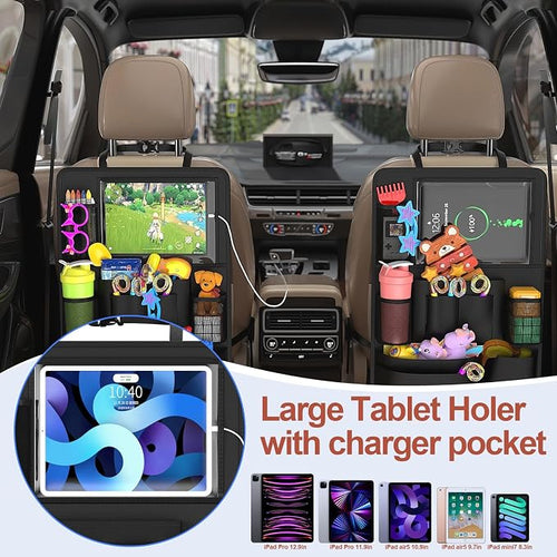 2 Pack Backseat Car Organizer with Tablet Charging Port for Kids Travel | Waterproof & Stain-Resistant Fabric, Kick Protect Seats from Dirt/Scuffs, Adjustable Straps, Easy to Clean, Quick-Install - Image 2