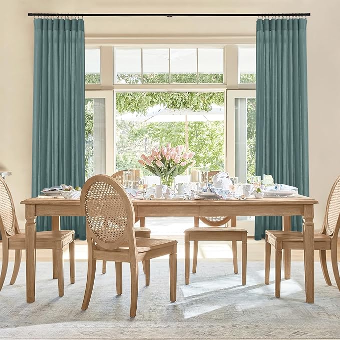 RYB HOME Linen Sheer Curtains 2 Panels for Living Room, Semi Transparent Privacy Drapes with Rod Pocket Farmhouse Style Window Treatments for Bedroom, Teal Blue, 52" W x 84" L - Image 6