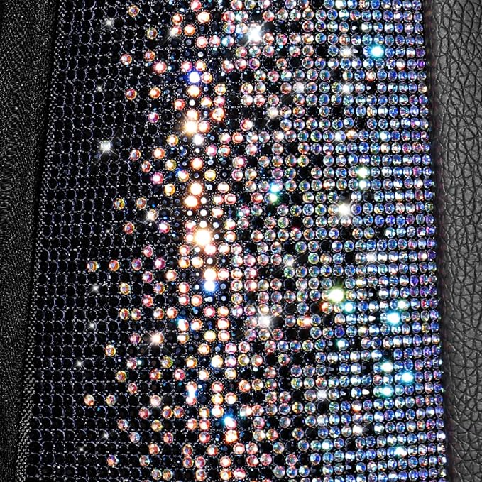CAR PASS Bling Diamond Leather Car Seat Covers for 2 Front Interior Sets, Waterproof Shining Glitter Sparkly Crystal Universal Armrest Automotive Truck SUV Cute Women Girl, Black Multicolor Rhinestone - Image 5
