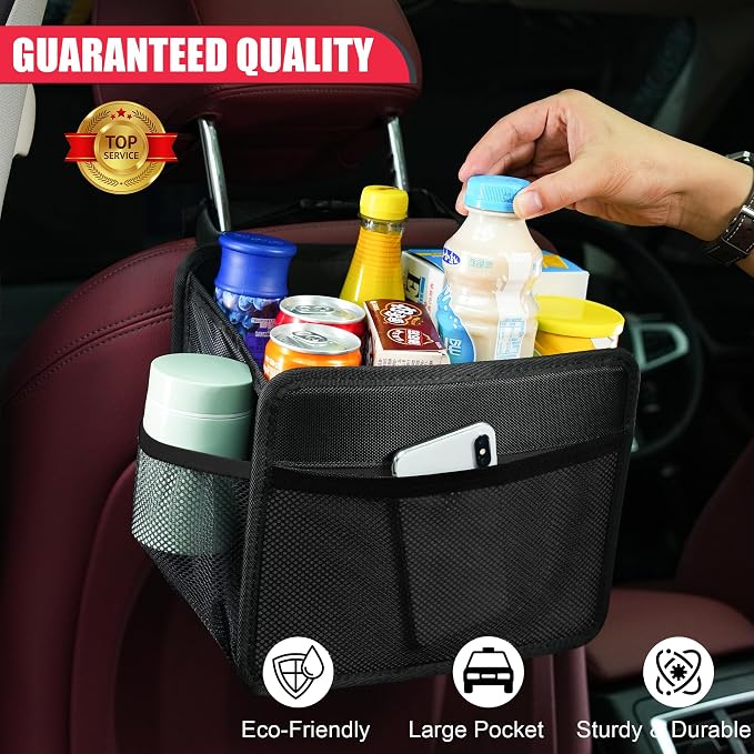 Car Seat Back Organizer Hanging Bag [2025 UPDATED] Foldable Backseat Storage Caddy with 5 Compartments & Adjustable Straps, Fits for Front/Back Headrest, Ultra-Durable - Black - Image 2