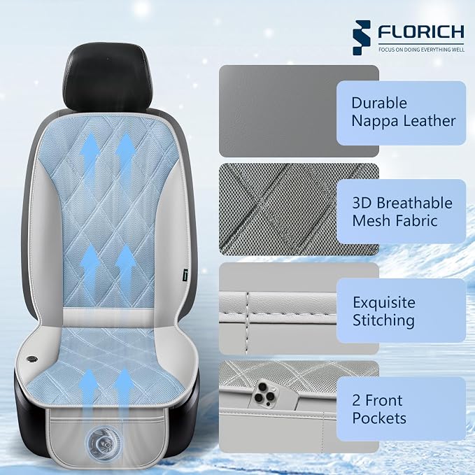 Cooling Car Seat Cushion Ventilated Car Seat Cover with 3-Speed Adjustable Universal Fit for 12V/24V Car SUV Truck Van for Summer, Gray - Image 6