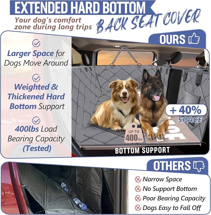 Dog Truck Seat Cover for Back Seat, Hard Bottom Pet Hammock, XL | for F150, RAM1500, Sierra, Tundra, Silverado Full-Size Crew Cab Trucks, Extender Space, Sturdy Oxford, Waterproof, Grey - Image 2