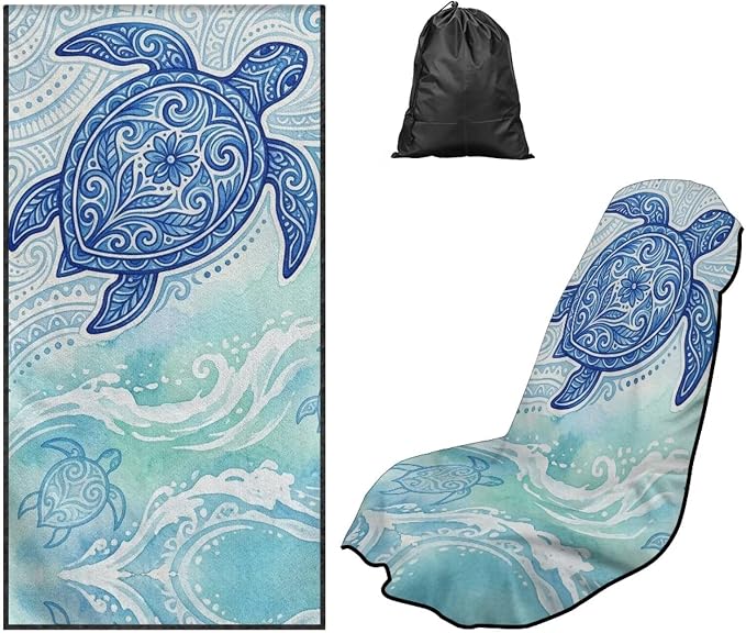 Sea Turtle Car Seat Towel Cover After Gym Quick-Dry & Absorbent Car Seat Hoodie Towel Polynesian Style Sports Towel for Gym Workout, Running, Swimming, Beach and Hiking by Baxinh