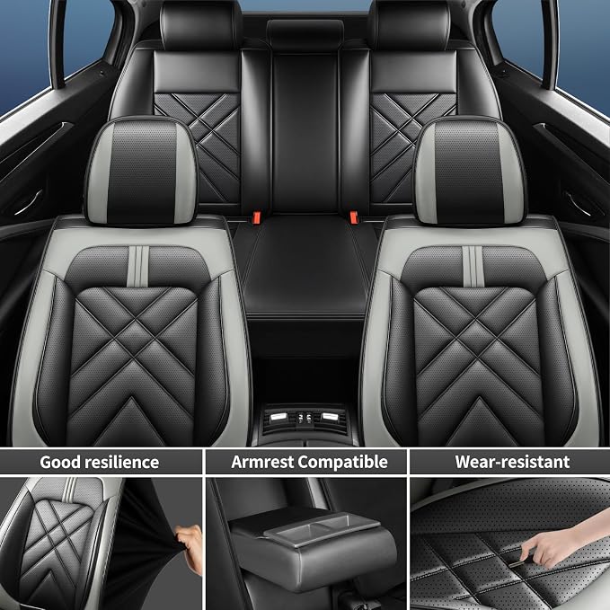 K4 Car Seat Covers Custom Fit for KIA K4 2025 2026, Premium Full Coverage Leather Automotive Seat Protectors, All Seasons Waterproof Breathable, Airbag Compatible, Front Seats, Black Gray - Image 6