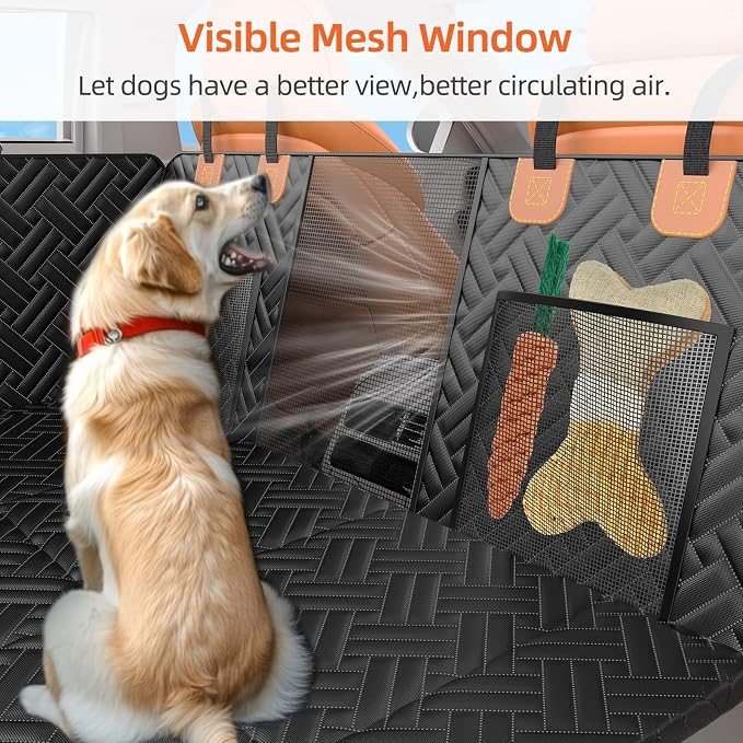 Back Seat Extender for Dogs,Hard Bottom Car Seat Cover for Dogs | With Mesh Window,Waterproof Backseat Pet Cover Hard Bottom-Dog Car Seat Cover for Back Seat Dog Hammock for Car/SUV - Image 4