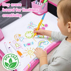Toddler Car Seat Travel Tray FOR Road Trip Activities, Pink Unicorn | Kids Carseat Tray With 16.7" x 13.4" Smooth Dry Erase Board, Cup holders, Ddjustable Strap & Shoulder Carry Strap - Image 3