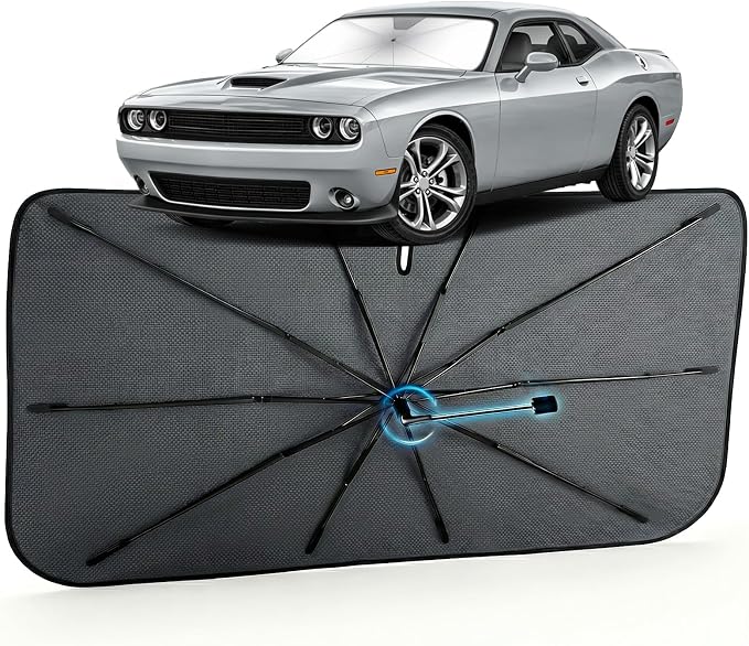 Car Windshield Sun Shade Umbrella for Dodge Challenger 2008-2023, 1:1 Fit | [Reflective Coated Fabric] Car Shades Sun Visor Keep Car Cool and Protects Interior, Sunshade Umbrella for Front Window by MakeLifeBetter