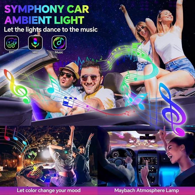Dream Color Acrylic Interior Car Ambient Light Kit, Bphuny 22 in 1 593 LEDs Fiber Optic Multiple Modes Decoration Atmosphere Lights with Music Dynamic Rainbow Rhythm, RGB Neon Lights for All Cars - Image 7