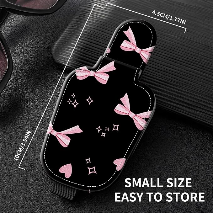 Sunglasses Holder for Car Visor, PU Leather Glasses Clip Organizer, Cute Magnetic Eyeglass Holder for Vehicle Sun Visor, Car Interior Accessory for Women & Men, Bow Hearts - Image 3