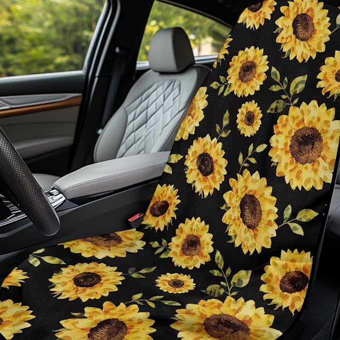 Sunflowers Car Seat Towel Cover Universal Auto Interior Seat Towel | Sunflower Print Car Interior Accessories Universal Non Slip Waterproof Sweat Protector with Storage Bag Yoga Beach Towel - Image 3