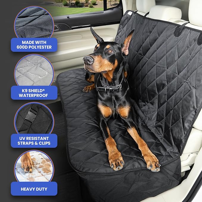 4Knines Heavy-Duty Rear Seat Cover for Dogs - Fitted, Grey Reg | K9-Shield waterproof layer, non-slip backing, quick-release clips for easy install and cleanup. Machine washable. - Image 5