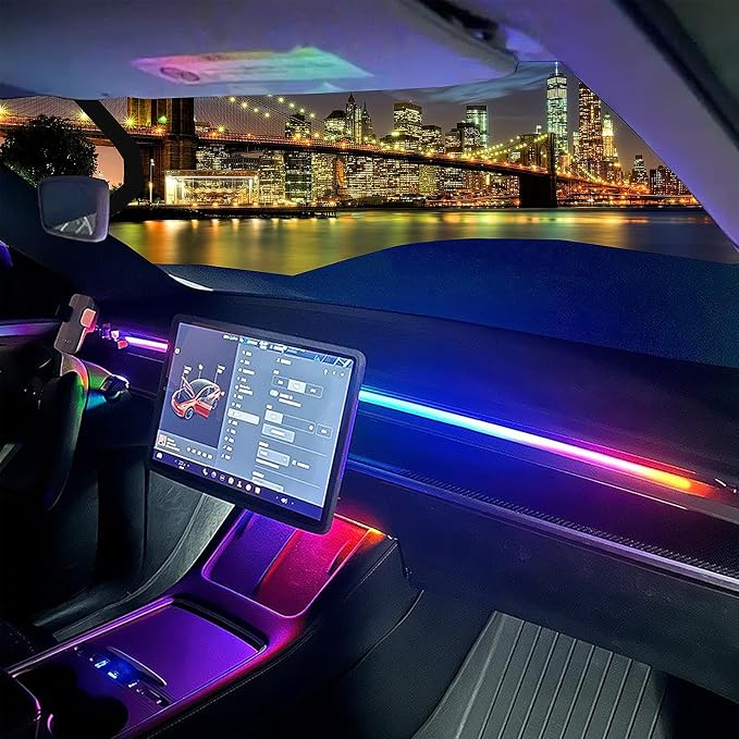 LED Car Ambient Lighting Strip for Tesla High Brightness with APP Control Multiple Colors and Car LED Strip Lighting Neon Lights for Model 3/Y (Dashboard& Center Console) by RYE