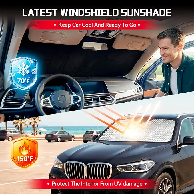 Windshield Sun Shade for Chevy Colorado/GMC Canyon 2023-2026 | Custom Fit, Car Front Window Cover, Foldable Sunshade, Blocks Heat & UV Rays, Keep Car Cool - Image 2
