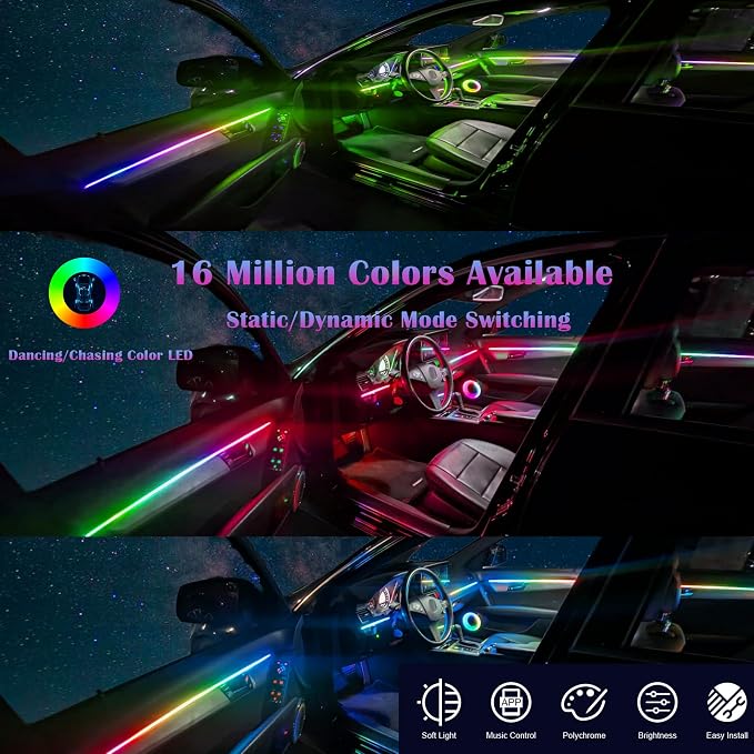 Dreamcolor Acrylic Interior Car LED Strip Light, RGB 10 in 1 Fiber Optic Ambient Lighting Kits, 16 Million Colors Sound Active Function Car Neon Lights with Wireless APP - Image 6