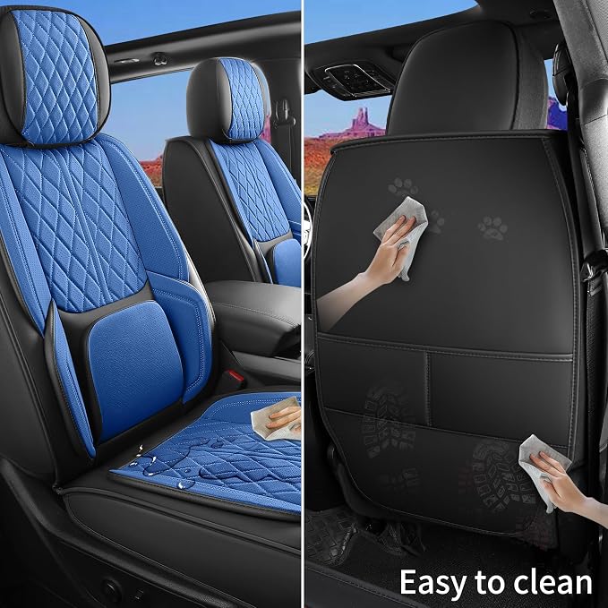 Custom Fit Chevy Silverado GMC Sierra 1500 2007-2026 2500/3500 HD Crew Cab Faux Leather Front Seat Covers - 2 Pack, Waterproof & Breathable Car Seat Protector for Truck, BlackBlue - Image 5