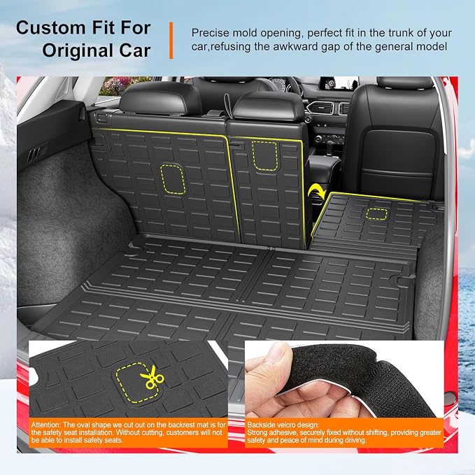 powoq Cargo Mat & Backrest Mats Compatible with 2023-2025 Mazda CX-5 | Cargo Liner Seat Back Protector TPE All Weather Replacement for Mazda CX-5 2023-2025 Accessories (Trunk Mat+Backrest Mats) - Image 2