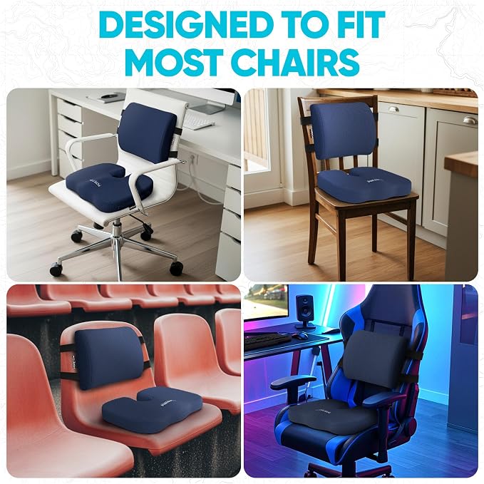 FORTEM Seat Cushion & Lumbar Support for Office Chair, Wheelchair, Car | Memory Foam | Ergonomic Design | Washable Cover | Non Slip | Blue - Image 9