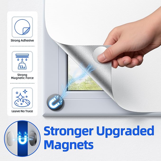 Magnetic Blackout Window Cover, Portable 100% Blackout Curtains for Bedroom | 75" x 58" Blackout Blinds No Drill with Strong Magnets, Temporary Blackout Shades for Windows Film RV Travel Skylight - White - Image 3