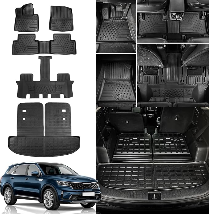 Rongtaod Floor Mats Set for 2021-2025 2026 Kia Sorento 6&7 Seats | Not for Hybrid, Trunk Mat Cargo Mat Cargo Liner TPE All Weather Back Seat Cover Protector 2024 Sorento Accessories by Rongtaod