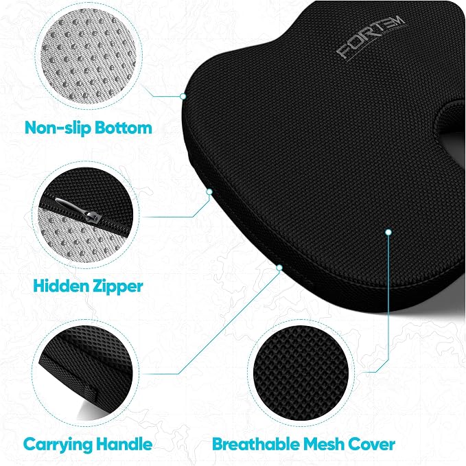 FORTEM Seat Cushion & Lumbar Support for Office Chair, Wheelchair, Car | Memory Foam | Ergonomic Design | Washable Cover | Non Slip | Black - Image 4
