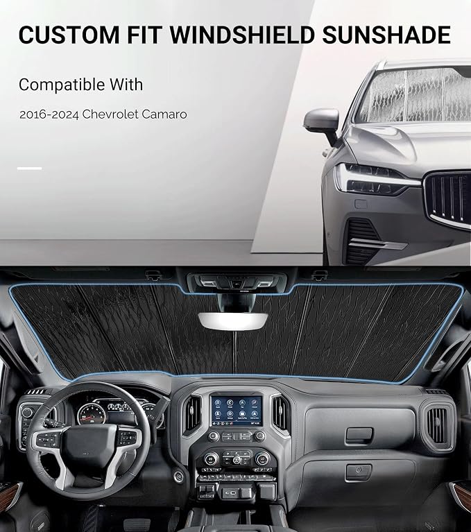 Pigenius Windshield Sun Shade for Chevrolet Camaro 2016-2024, Custom Fit Front Window Sunshade - AstraGuard - Image 2