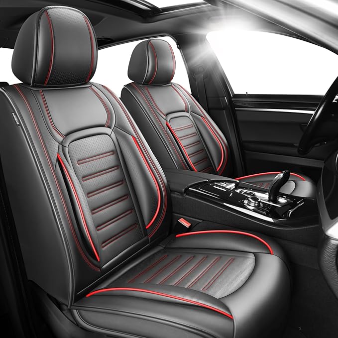 Fit FJ Cruiser Car Seat Covers for Toyota FJ Cruiser 2007-2013 2014 -Premium Leather, Waterproof，Breathable，All-Weather Seat Cushion Protecto & Airbag Compatible, 2 Front Seat Red Line Black by Unknown