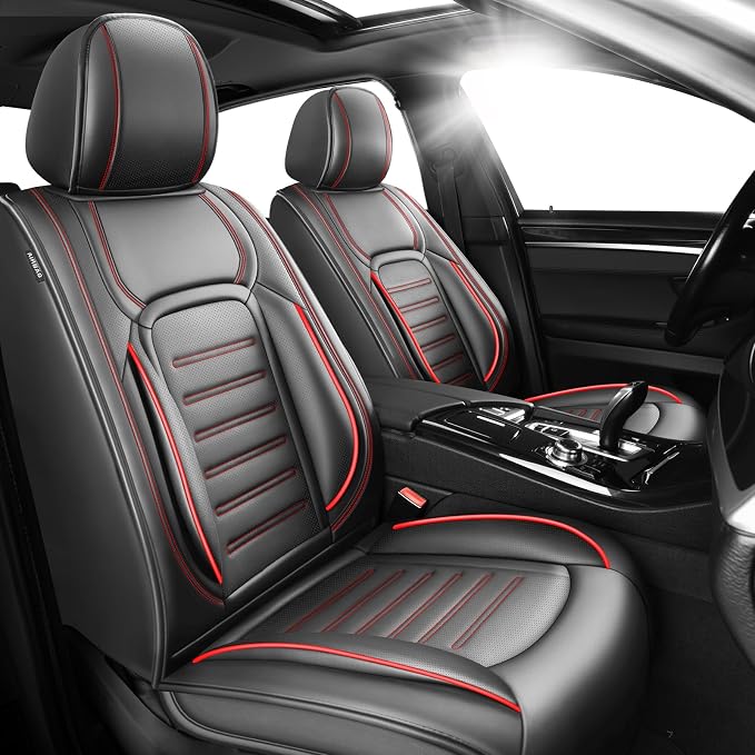 Fit Avalon Car Seat Covers for Toyota Avalon 2001-2021 2022 -Premium Leather, Waterproof，Breathable，All-Weather Seat Cushion Protecto & Airbag Compatible, 2 Front Seat Red Line Black by Unknown